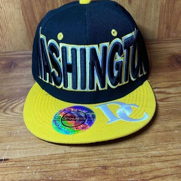 Washington DC Yellow and Black Snap Back Cap Hat Adjustable City Hunter - Picture 1 of 7
